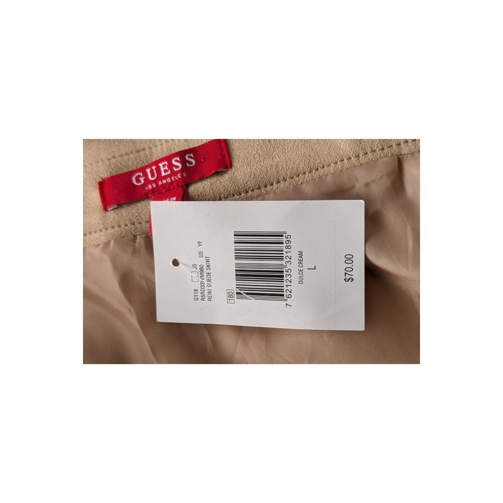 GUESS Los Angeles Faux Suede Mini Skirt Dulce Cream Beige Size L NWT - Picture 5 of 6